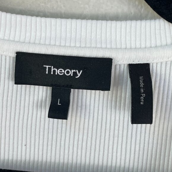 Theory Womens Large White Long Sleeve Henley Shirt Ribbed Stretch Top - Picture 3 of 8
